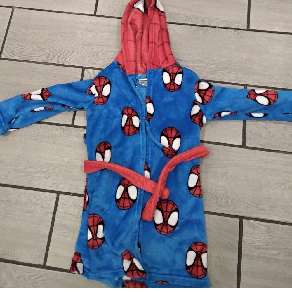 Marvel Spider-Man Toddler Boys Plush Hooded Bathrobe Blue Red Size 4T/5T Fleece